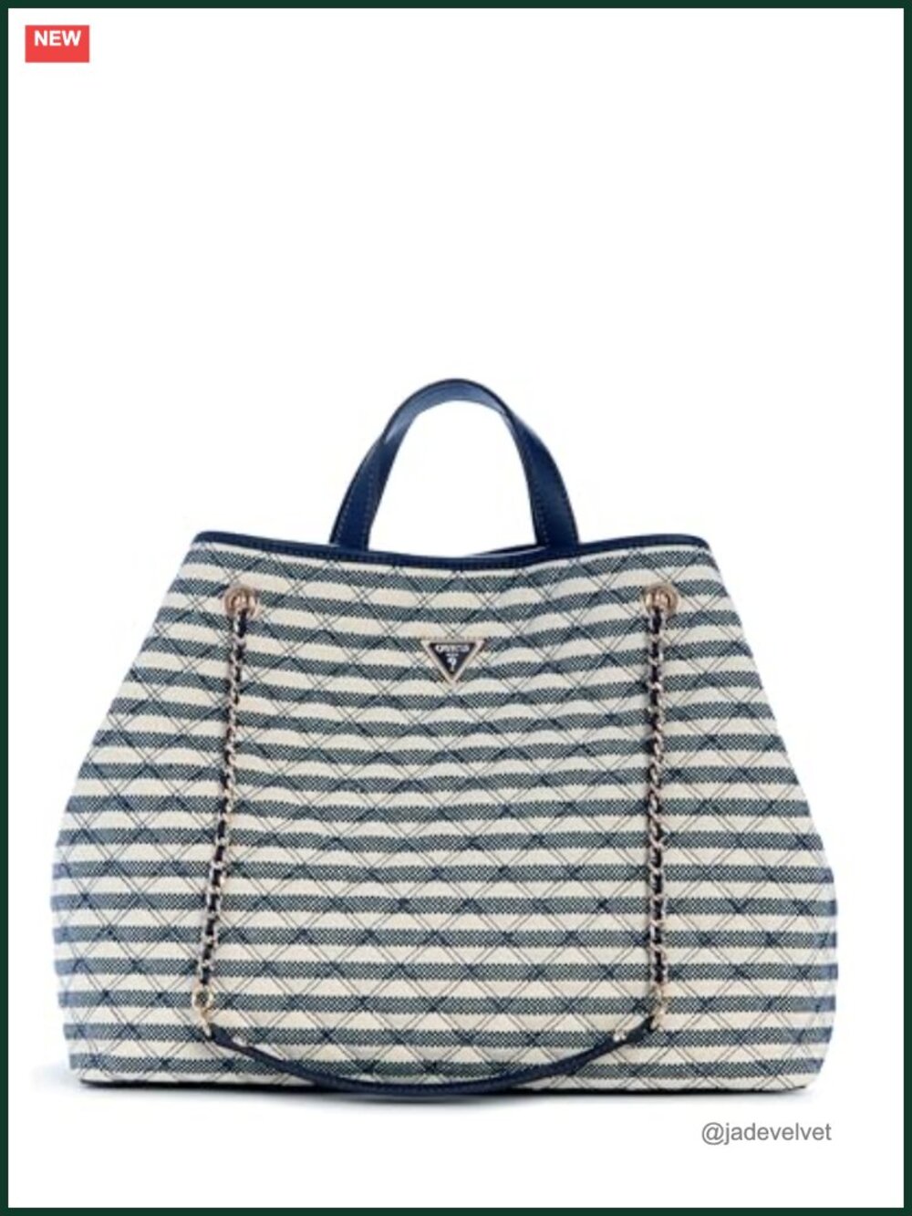 Canvas Tote Handbag with Woven Chain Straps and Pockets